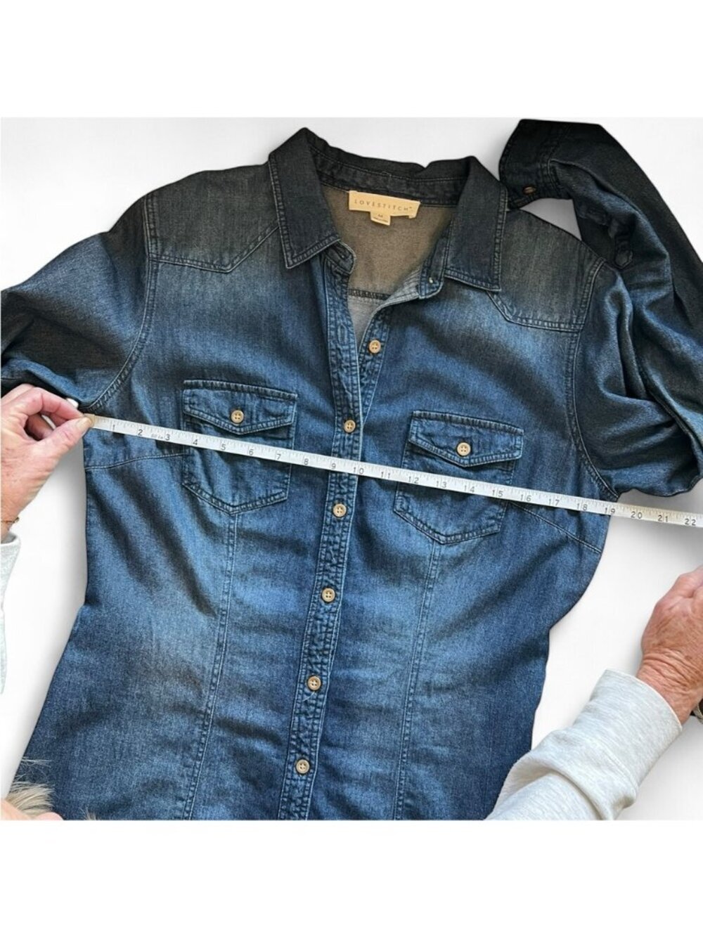 Lovestitch Denim Shirt Dress Belted Boho Western Festival Mini - Picture 13 of 14